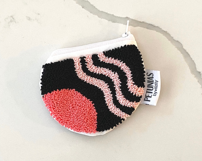 Zipper pouch - punch needle - PETUNIAS by Kelly SALE