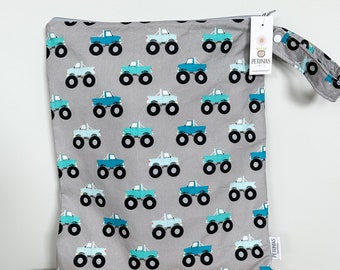 Extra Large Wet Bag | XL Wetbag for Cloth Diapers, Swim Gear, Travel, or Gym | The Icky Bag XL by PETUNIAS | Monster Truck Fabric