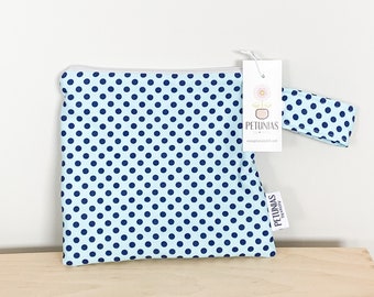Small Wet Bag for Everyday Use | Reusable Wetbag for Cloth Diapers, Travel, Swim, Makeup & Toiletries | Eco-Friendly Storage | Blue Dot