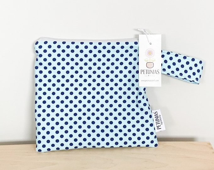Small Wet Bag for Everyday Use | Reusable Wetbag for Cloth Diapers, Travel, Swim, Makeup & Toiletries | Eco-Friendly Storage | Blue Dot
