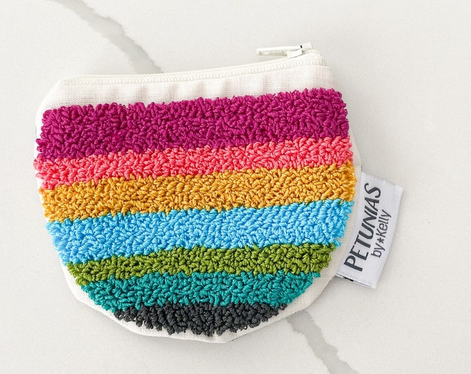 Zipper pouch - punch needle - PETUNIAS by Kelly SALE