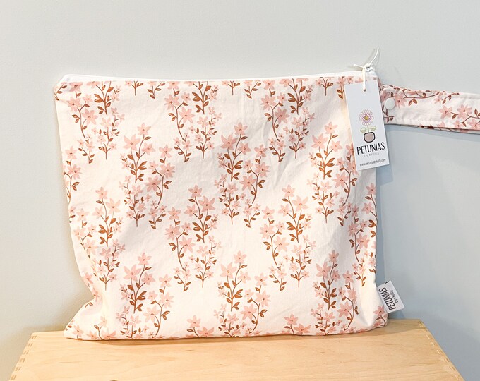 The ICKY Bag - wetbag - PETUNIAS by Kelly - Indie Designer Fabric Series - ivory blush floral stems