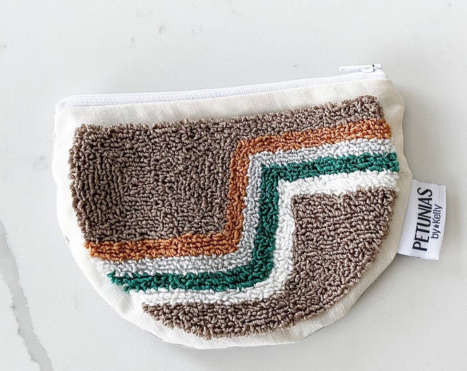 Zipper pouch - punch needle - PETUNIAS by Kelly SALE