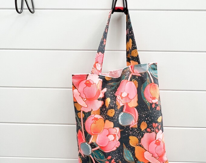 Take Along Tote Bag - PETUNIAS by Kelly - Indie Designer Fabric Series - midnight floral