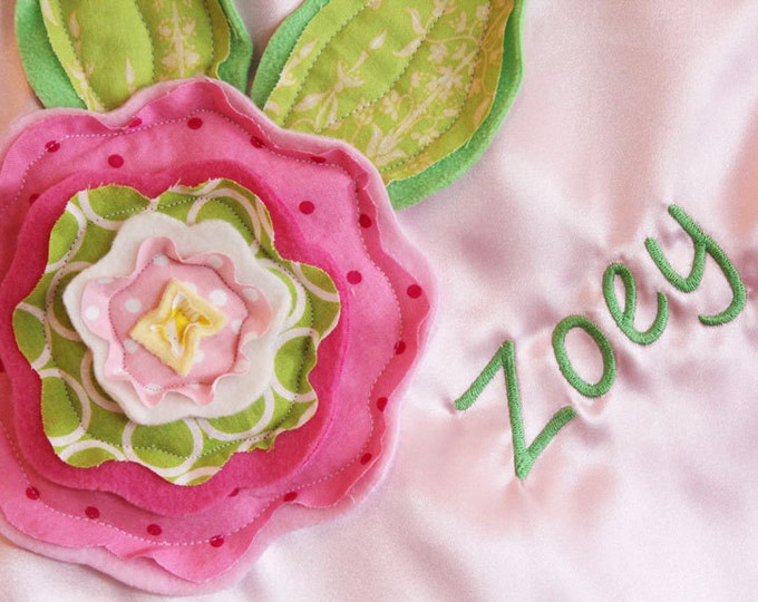 personalized Large Fluffy Blanket - minky satin 3d flower embroidery newborn gift photo prop baby blanket monogram