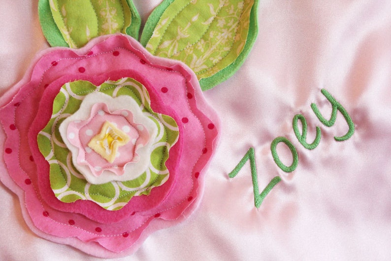 personalized Large Fluffy Blanket minky satin 3d flower embroidery newborn gift photo prop baby blanket monogram image 1