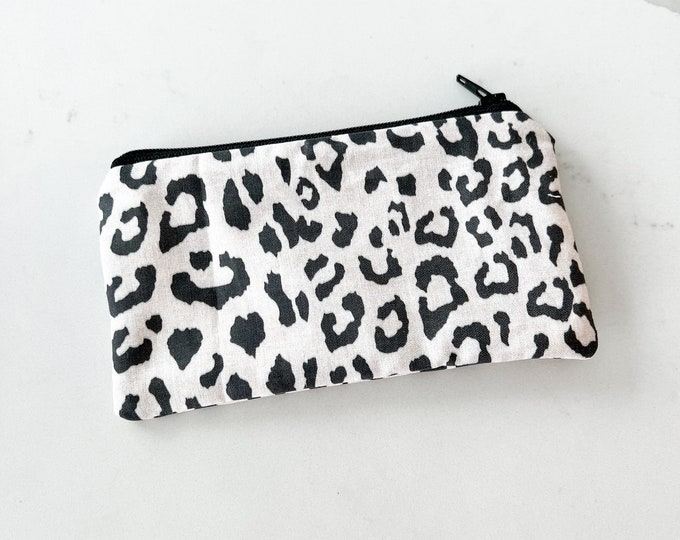 Mini zipper pouch - PETUNIAS by Kelly - Indie Designer Fabric Series - charcoal leopard