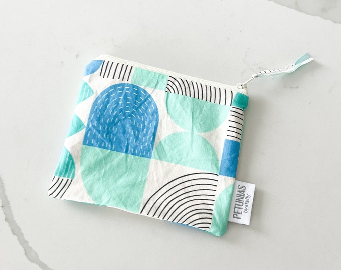 The ICKY Bag mini pouch - wetbag - PETUNIAS by Kelly - Indie Designer Fabric Series - aqua mod