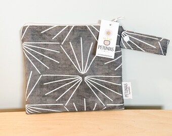 The ICKY Bag petite - wetbag - PETUNIAS by Kelly - Indie Designer Fabric Series - grey geometric rays