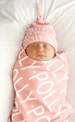 Personalized Baby Swaddle Blanket and/or Knot Hat - PETUNIAS by Kelly - organic -  personalized 