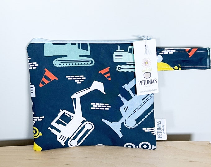 Small Wet Bag for Everyday Use | Reusable Wetbag for Cloth Diapers, Travel, Swim, Makeup & Toiletries | Eco-Friendly Storage | Navy Trucks