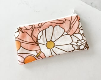 Mini zipper pouch - PETUNIAS by Kelly - Indie Designer Fabric Series - neutral floral