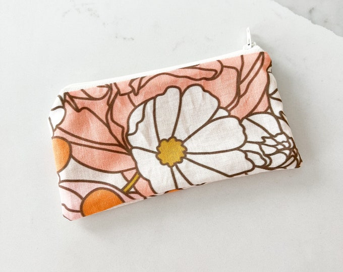 Mini zipper pouch - PETUNIAS by Kelly - Indie Designer Fabric Series - neutral floral