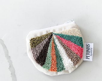 Zipper pouch - punch needle - PETUNIAS by Kelly SALE