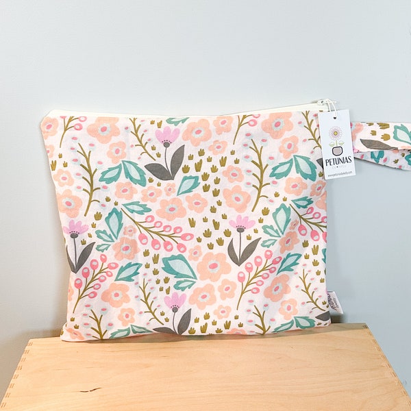The ICKY Bag - wetbag - PETUNIAS by Kelly - Indie Designer Fabric Series - small peach floral