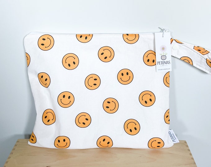 The ICKY Bag - wetbag - PETUNIAS by Kelly - Indie Designer Fabric Series - yellow smile