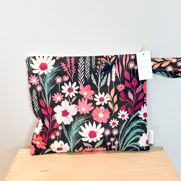 The ICKY Bag - wetbag - PETUNIAS by Kelly - Indie Designer Fabric Series - midnight coral floral