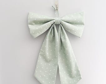 Sage Green Polka Dot Fabric Bow | Handmade Nursery Wall Hanging