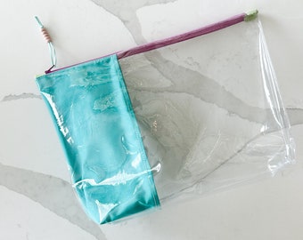 Handmade Clear Vinyl Pouch | Colorful Zipper Bag for Travel, Craft Storage, and Everyday Organization | Extra Large Bag