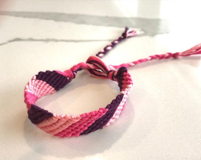 Friendship bracelet stripe boho pink turquoise teal coral woven summer style stackable handmade chunky knots