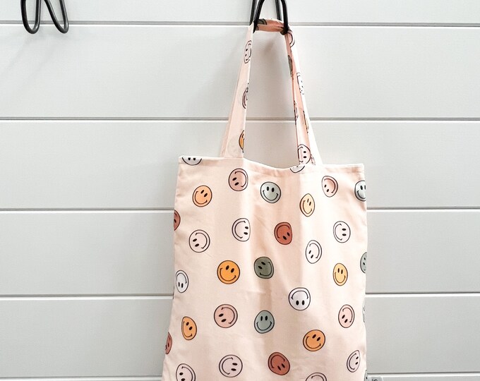 Take Along Tote Bag - PETUNIAS by Kelly - Indie Designer Fabric Series - blush smiley faces