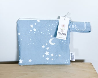 The ICKY Bag petite - wetbag - PETUNIAS by Kelly - Indie Designer Fabric Series - dusty blue moon and stars