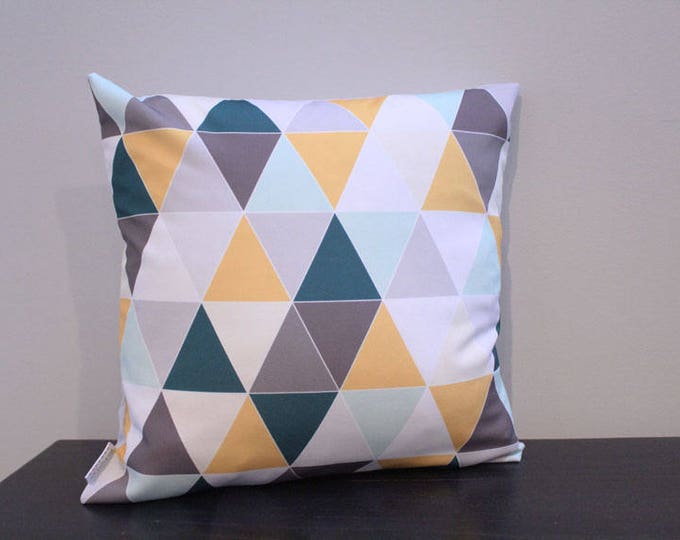 SALE Pillow cover blue teal grey triangle 18 inch 18x18 modern accessory home decor nursery baby gift present zipper canvas ready to ship