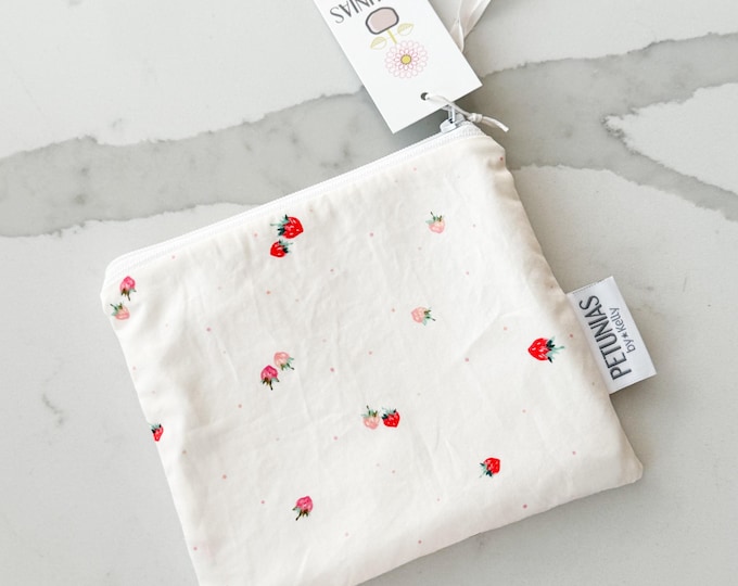 Mini Wet Bag | Small Reusable Pouch | Travel Organizer for Snacks, Makeup, Pet Treats, Diaper Bag, Toiletries, Baby, Gifts | Strawberry
