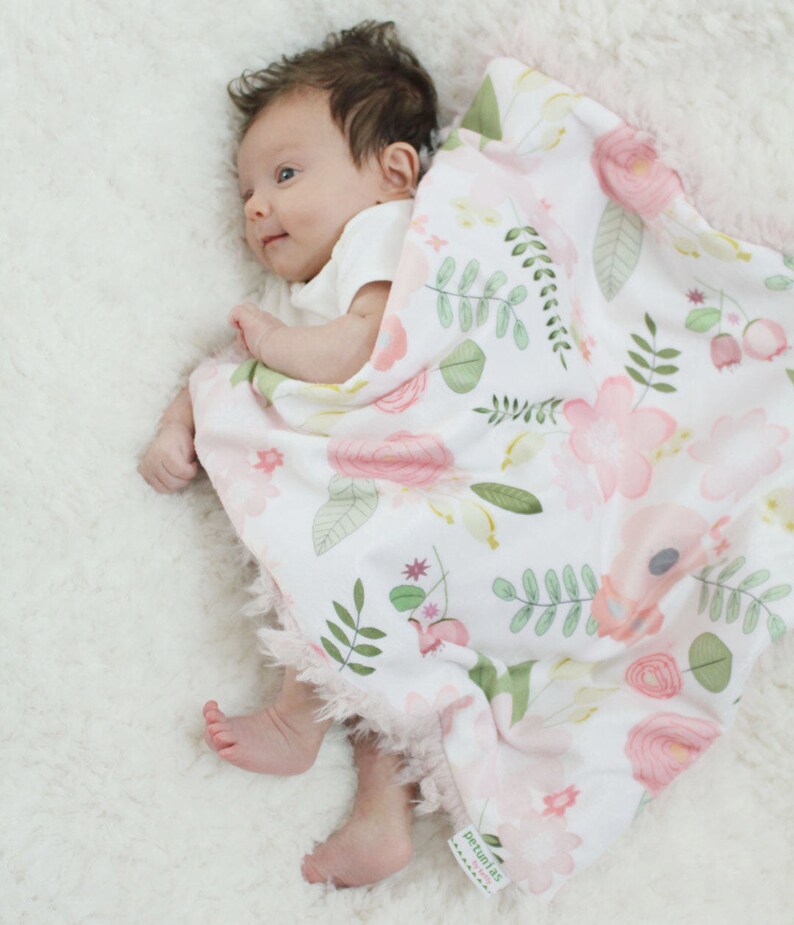 Custom Baby Blanket floral faux fur minky lovey baby gift cloud blanket llama newborn gift plush photo prop by PETUNIAS image 1