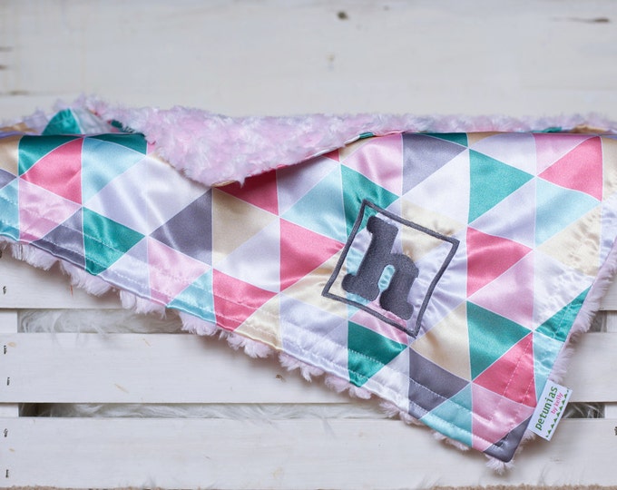 Personalized Little Fluffy Baby Blanket satin minky chevron geometric triangle hipster baby gift security blanket lovie lovey shower gift