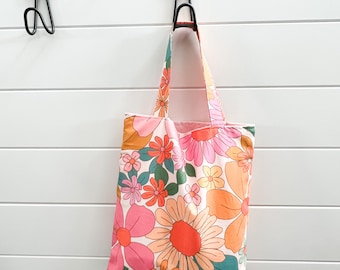 Take Along Tote Bag - PETUNIAS by Kelly - Indie Designer Fabric Series - 70s groovy floral