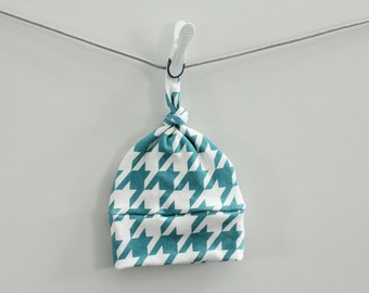 baby hat houndstooth teal Organic knot modern newborn shower gift photography prop hospital outfit accessory neutral girl boy