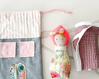 Liberty of London Mini Baby Doll Set: Handmade Toy with Swaddle Blanket