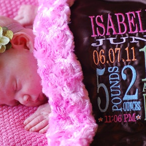 Personalized Baby Lovey Blanket with Birth Stats, Custom Satin & Minky Security Blanket, Soft Newborn Keepsake, Baby Name Blanket, Baby Gift