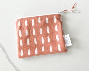 The ICKY Bag mini pouch - wetbag - PETUNIAS by Kelly - Indie Designer Fabric Series - terracotta dash