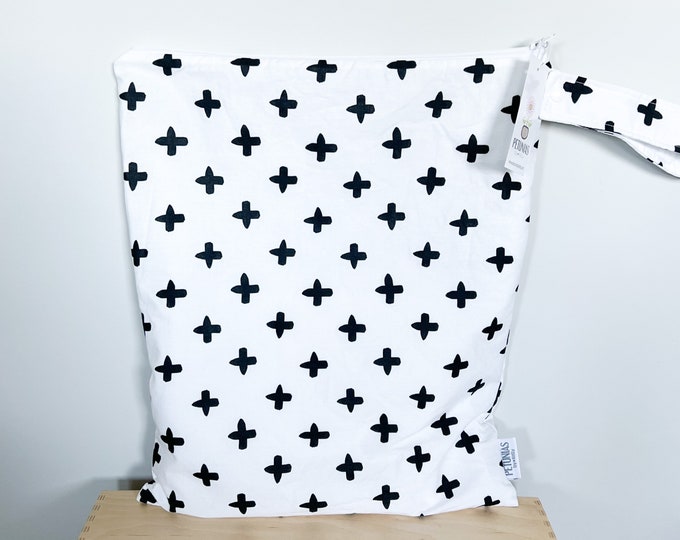 The ICKY Bag XL - wetbag - PETUNIAS by Kelly -  Indie Designer Fabric Series - black and white cross