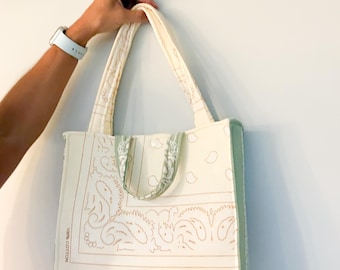Bandana Tote Bag SAMPLE SALE,  Quilted Western Tote Purse, Cowgirl Bag, Fabric Shoulder Bag, Country Style Handbag, Everyday Tote