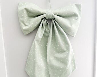 Bow | Large  Fabric Bow | Decorative Hanging Wall Decor | Sage Green Polka Dot Fabric