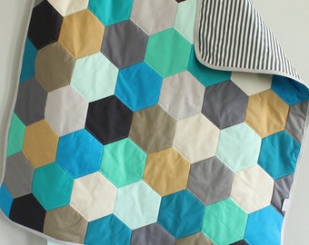 Handmade Hexagon Baby Quilt | Heirloom Quality Patchwork Blanket | Nursery Bedding | Newborn Gift | Baby Shower Keepsake