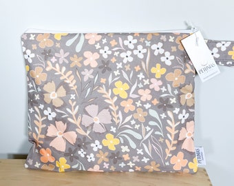 The ICKY Bag - wetbag - PETUNIAS by Kelly - Indie Designer Fabric Series - mocha meadow flowers