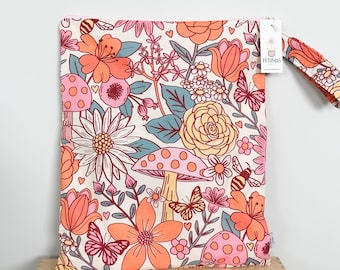 Extra Large Wet Bag | XL Wetbag for Cloth Diapers, Swim Gear, Travel, or Gym | The Icky Bag XL by PETUNIAS | Peach Floral Fabric