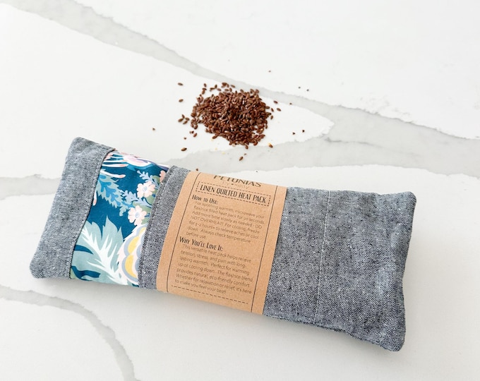 Heat Pad, Washable Cover, Weighted Eye Pillow, Microwavable Heat Pack, Pain Relief, Hot Cold Therapy, Lavender, Quilted Linen, Gift for Mom