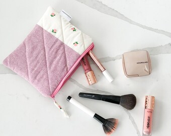 Quilted Makeup Bag: Medium Mauve Cosmetic & Toiletry Pouch