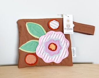 Small Wet Bag for Everyday | Reusable Wetbag for Cloth Diapers, Travel, Swim, Makeup & Toiletries | Eco-Friendly Storage | Flower Applique