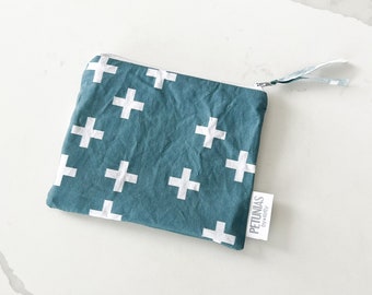 The ICKY Bag mini pouch - wetbag - PETUNIAS by Kelly - Indie Designer Fabric Series - teal cross