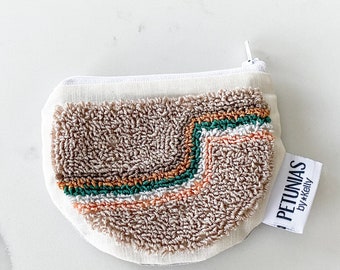 Zipper pouch - punch needle - PETUNIAS by Kelly SALE