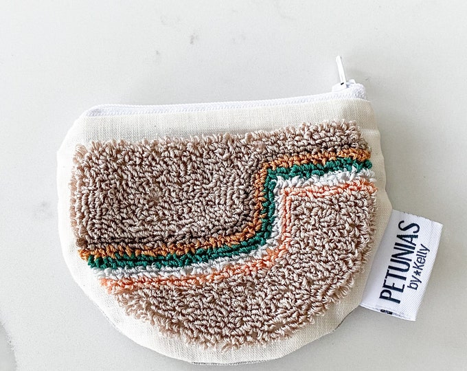 Zipper pouch - punch needle - PETUNIAS by Kelly SALE