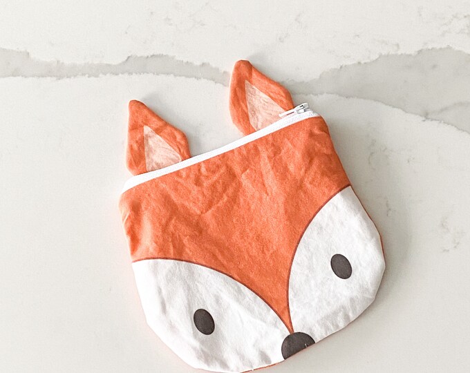 The ICKY Bag mini wetbag - animal zipper pouch - snack bag - PETUNIAS by Kelly - orange fox