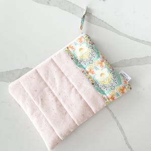 Quilted Makeup Bag | Large Puff Cosmetic Pouch | Travel Toiletry Organizer | Zipper Wet Bag | Gift for Her | Everyday Storage Bag | Floral