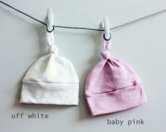 Baby Hat Solid color white pink Organic knot PETUNIAS modern newborn baby shower gift photo prop hospital outfit accessory